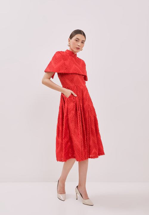 3D Tenun Red Fit and Flare Dress