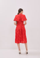 3D Tenun Red Fit and Flare Dress