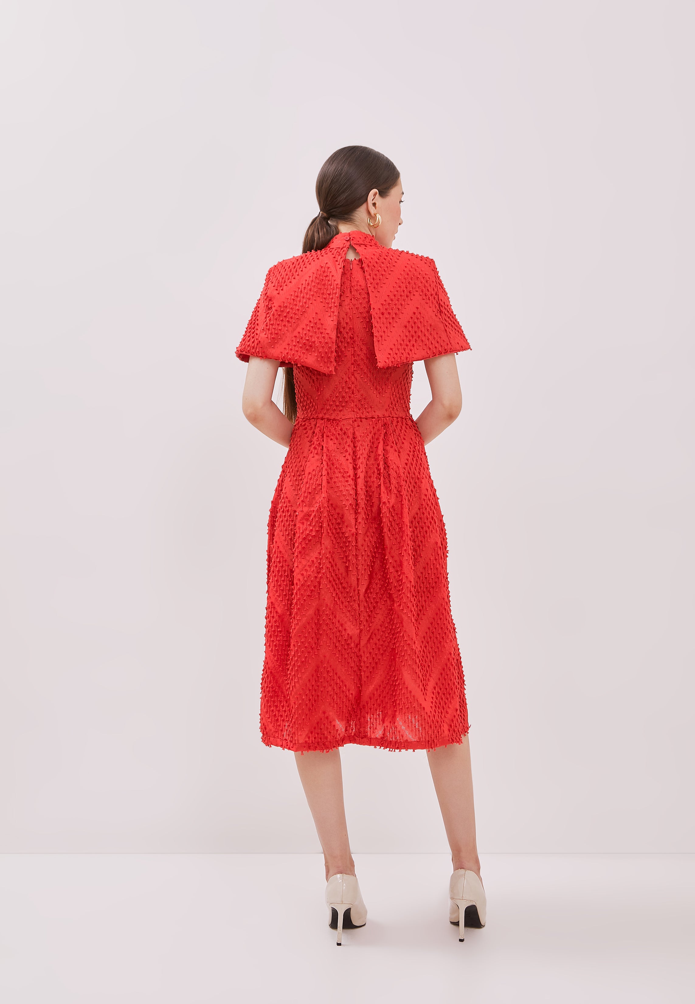 3D Tenun Red Fit and Flare Dress