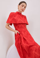 3D Tenun Red Fit and Flare Dress
