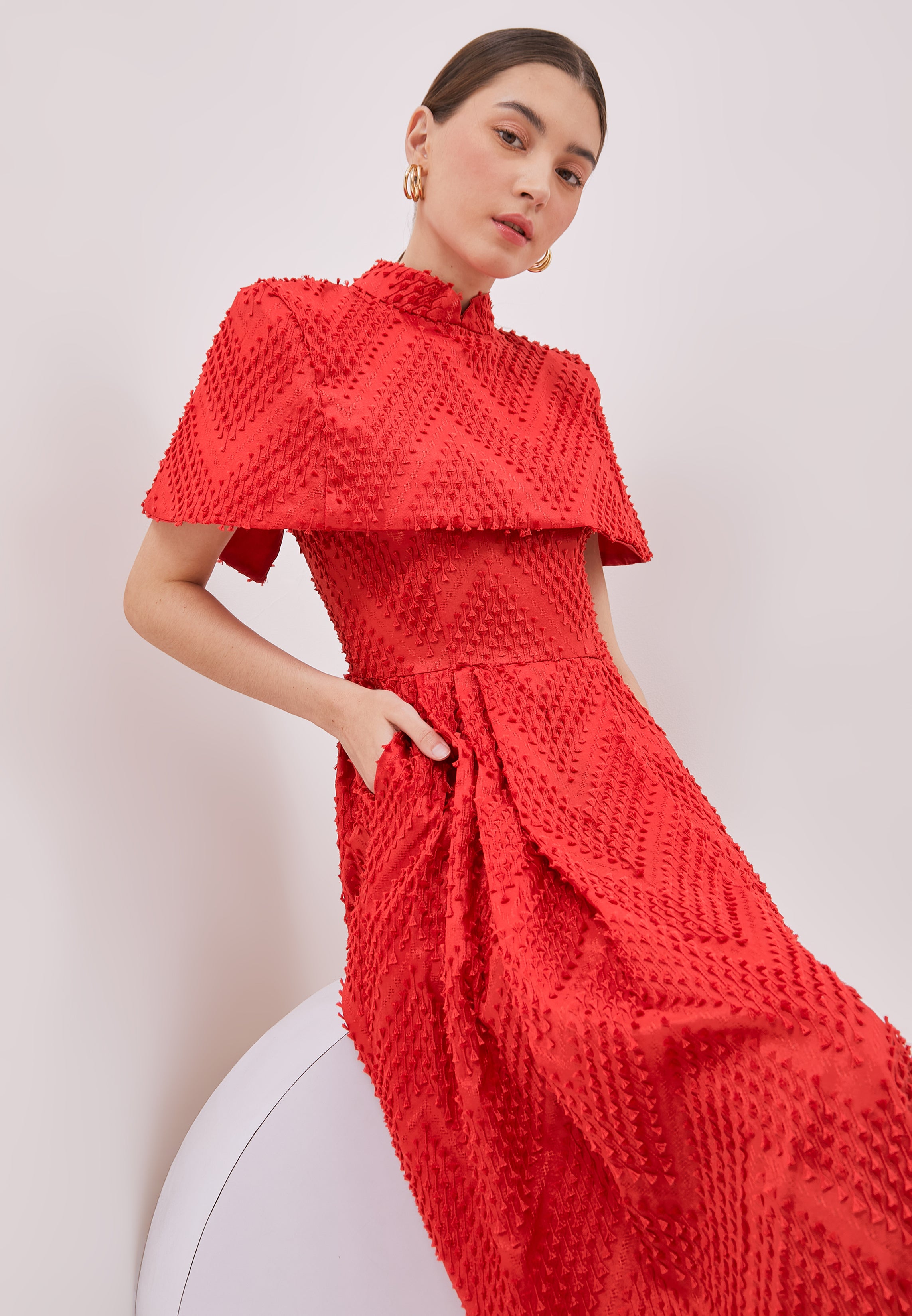 3D Tenun Red Fit and Flare Dress