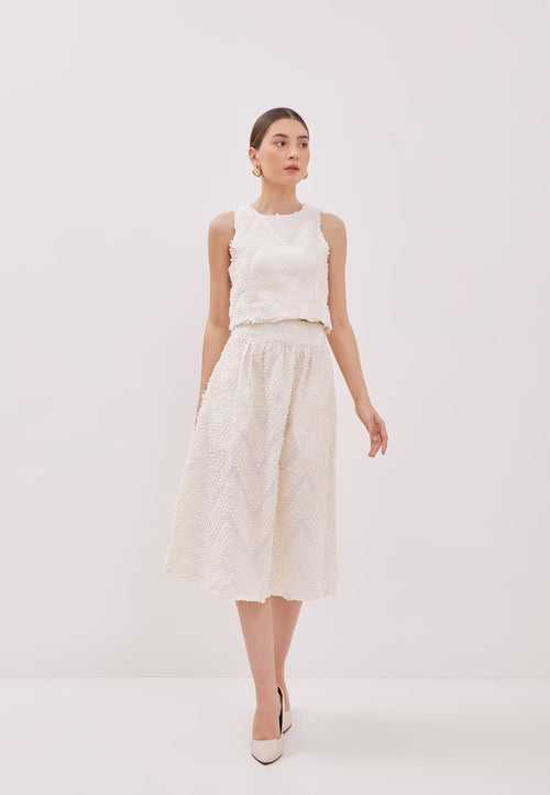 3D Tenun White Straight Skirt