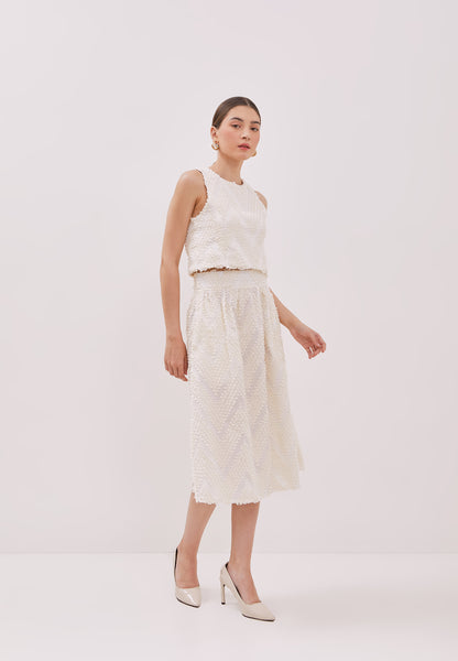 3D Tenun White Straight Skirt