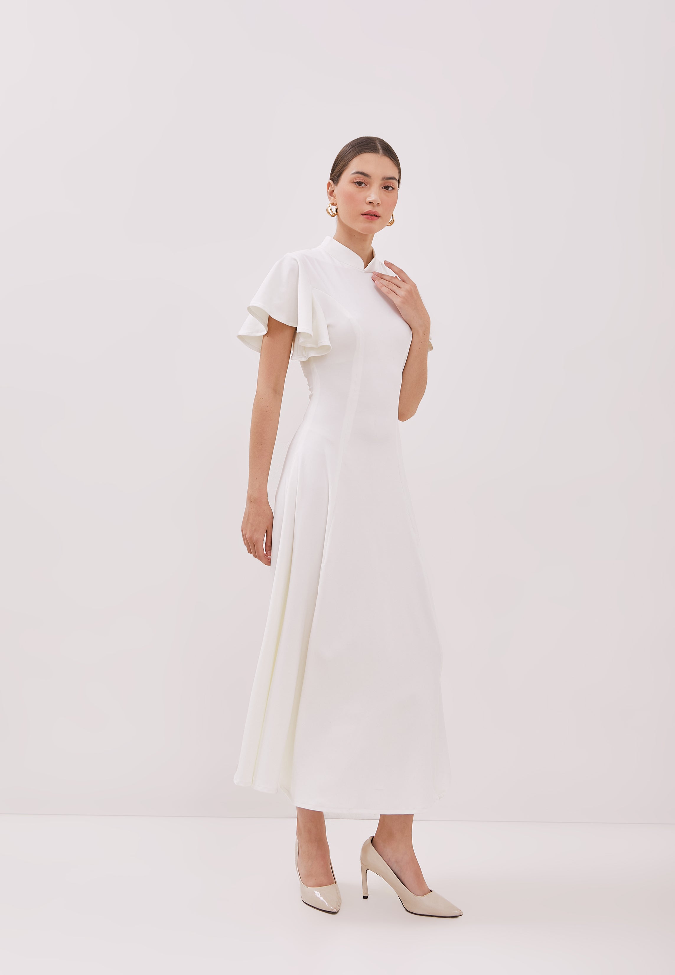 WHITE Maxi Cheongsam Dress