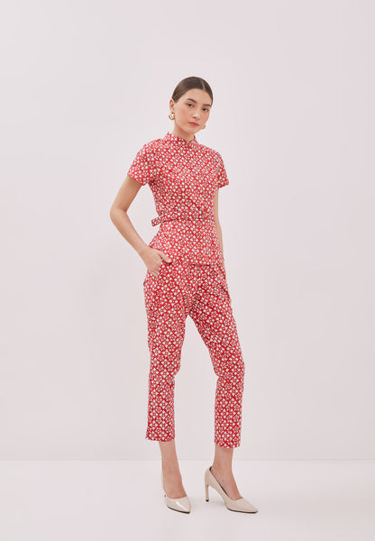 TWINKLING STARS Red Batik Sleeve Cheongsam Top