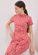TWINKLING STARS Red Batik Sleeve Cheongsam Top