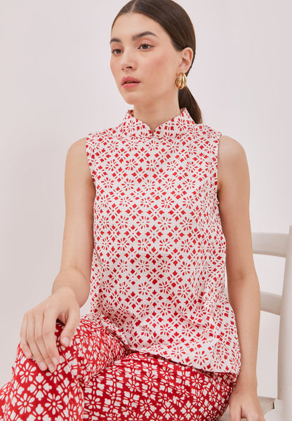 TWINKLING STARS White Batik Cheongsam Top