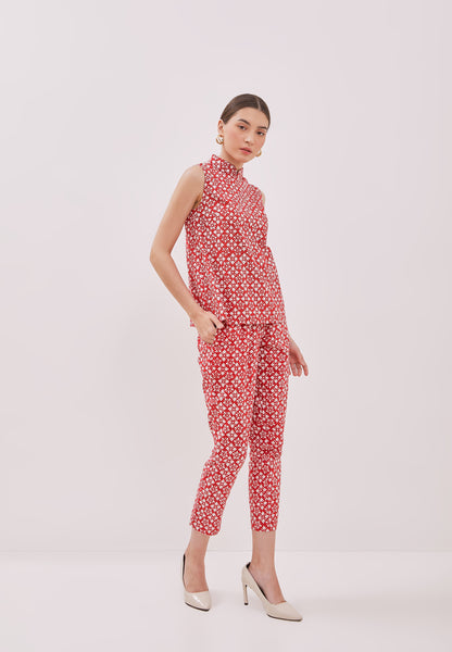 TWINKLING STARS Red Batik Cheongsam Top