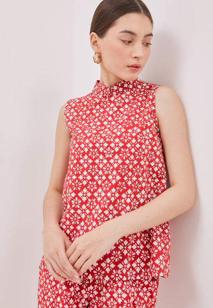 TWINKLING STARS Red Batik Cheongsam Top