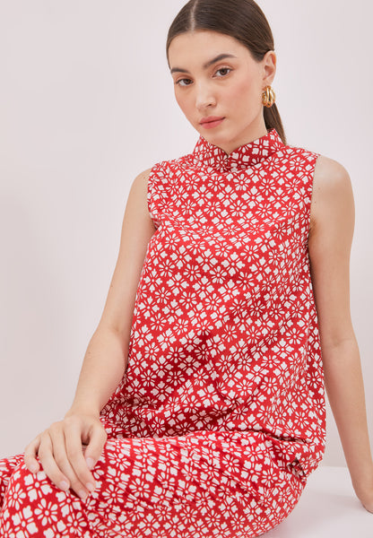 TWINKLING STARS Red Batik Cheongsam Top