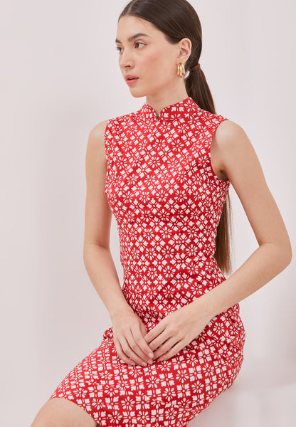 TWINKLING STARS Red Batik Cheongsam Dress