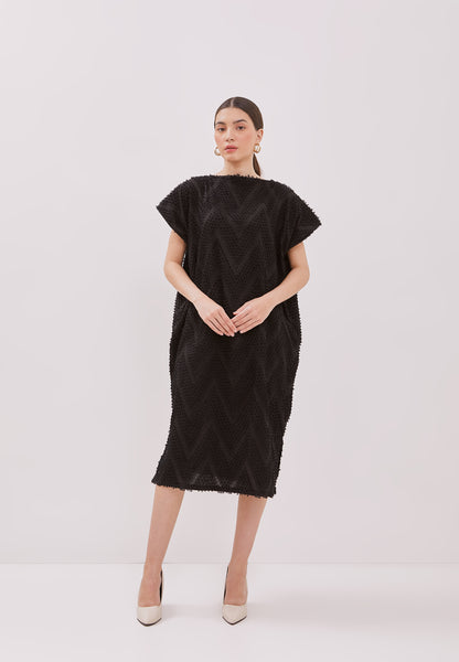 3D Tenun Black Midi Kimono Dress