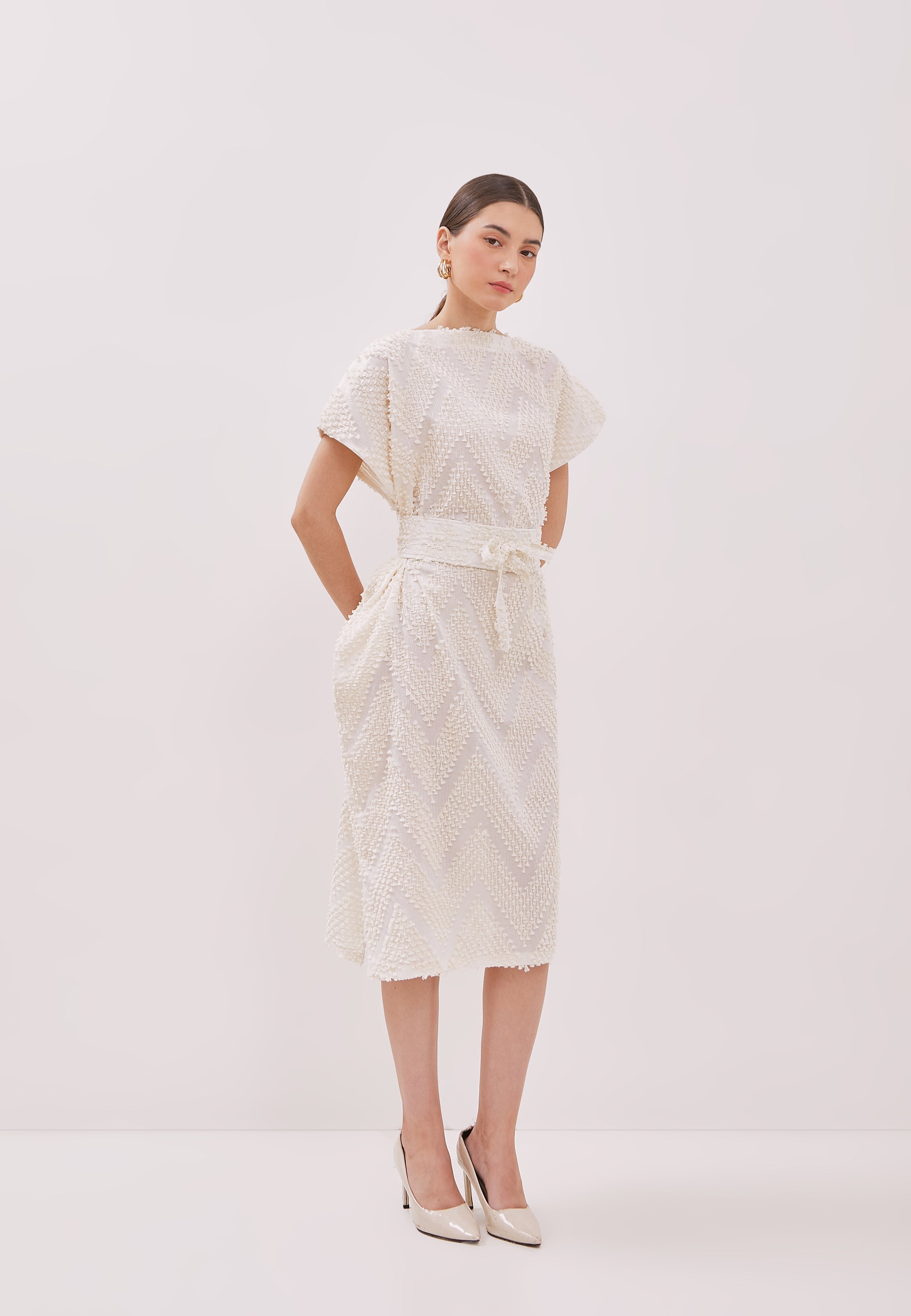 3D Tenun White Magic Dress