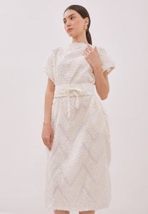 3D Tenun White Midi Kimono Dress