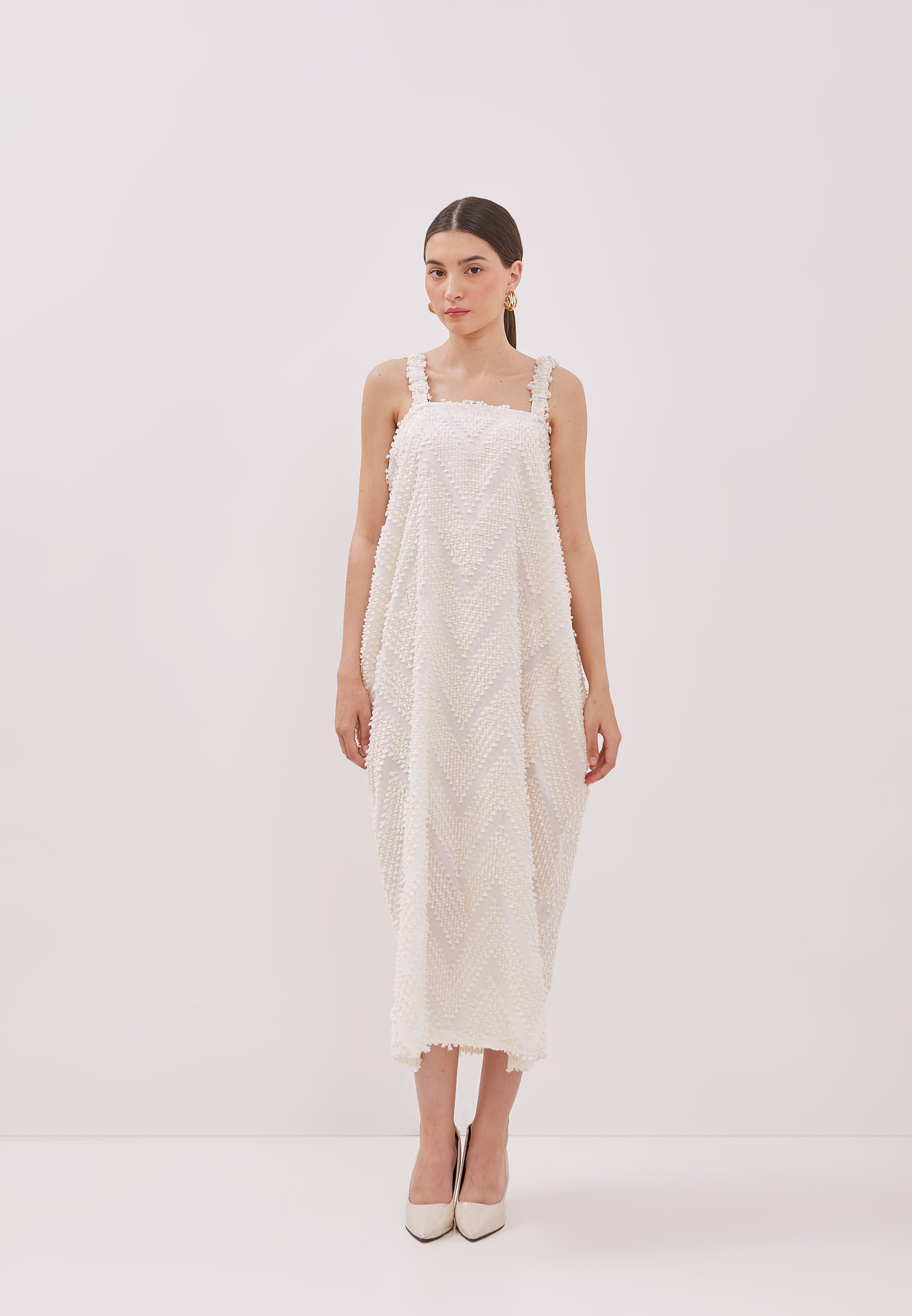3D Tenun White Magic Dress