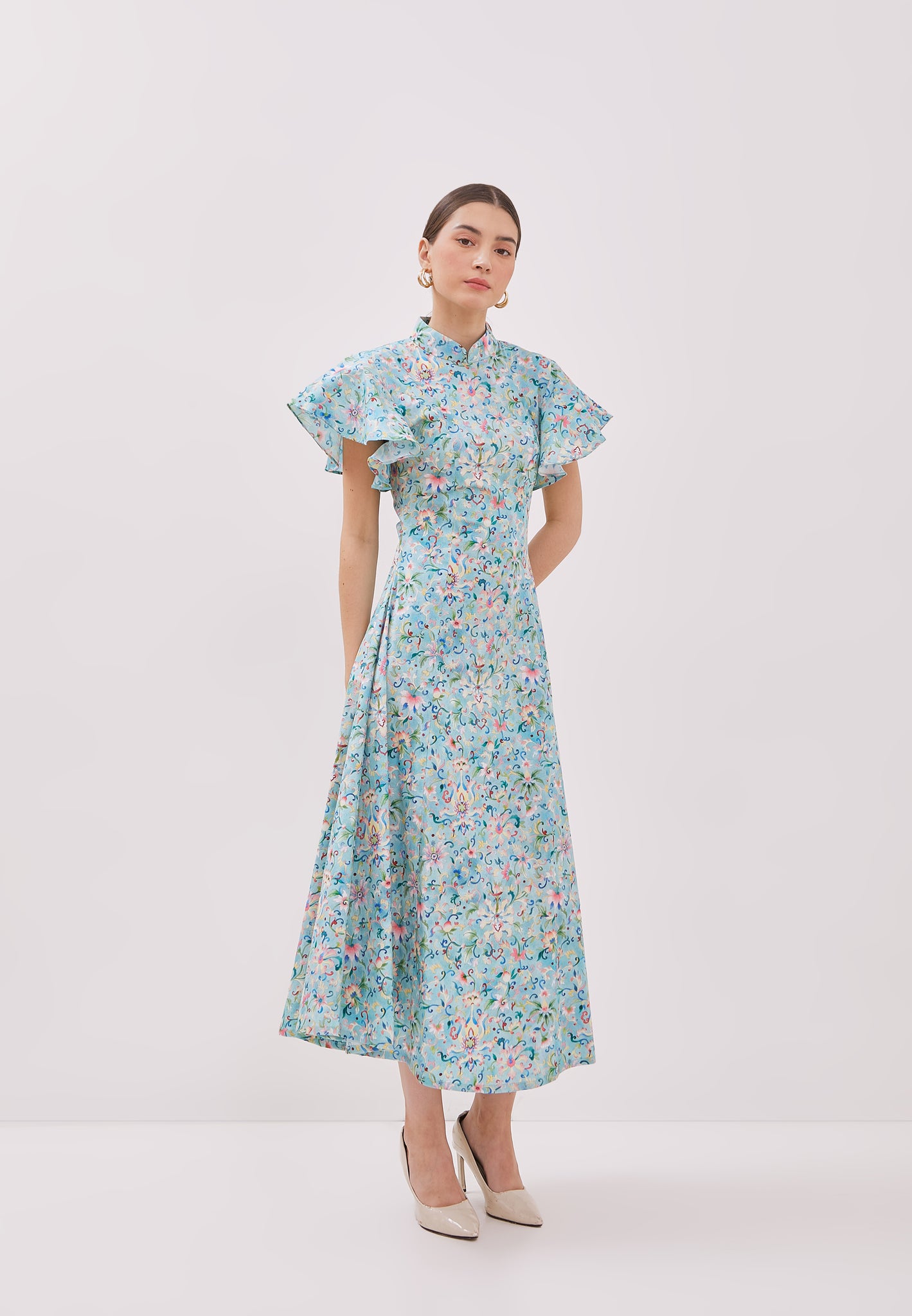 CHINESE FLORAL Maxi Cheongsam Dress