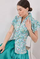 CHINESE FLORAL Kebaya Flutter Sleeve Top