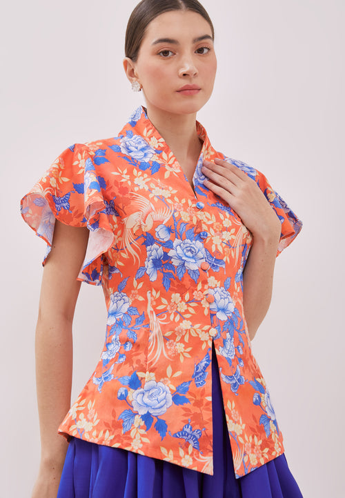 BIRDS & BUTTERFLY Kebaya Flutter Sleeve Top