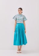 CHINESE FLORAL Sleeve Crop Top