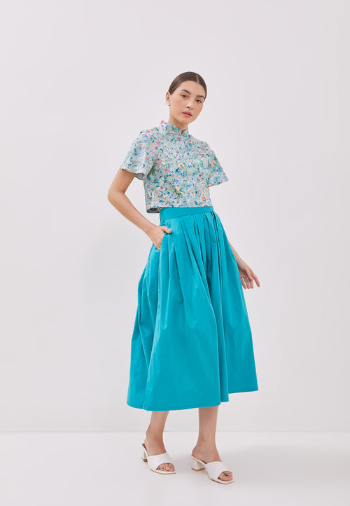 CHINESE FLORAL Sleeve Crop Top