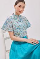 CHINESE FLORAL Sleeve Crop Top