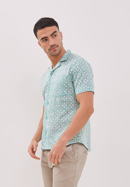 STARS Mint Man Batik Shirt With Cuban Collar