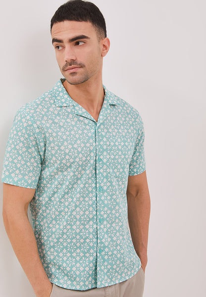 STARS Mint Man Batik Shirt With Cuban Collar