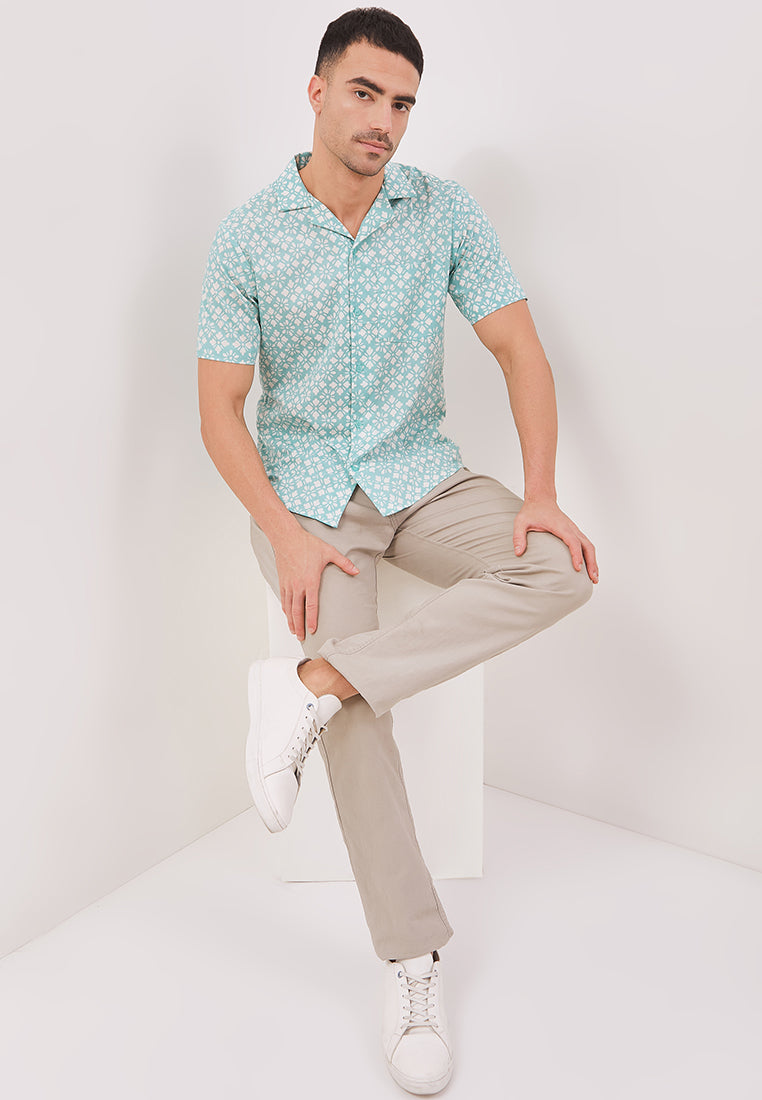 STARS Mint Man Batik Shirt With Cuban Collar