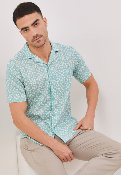 STARS Mint Man Batik Shirt With Cuban Collar