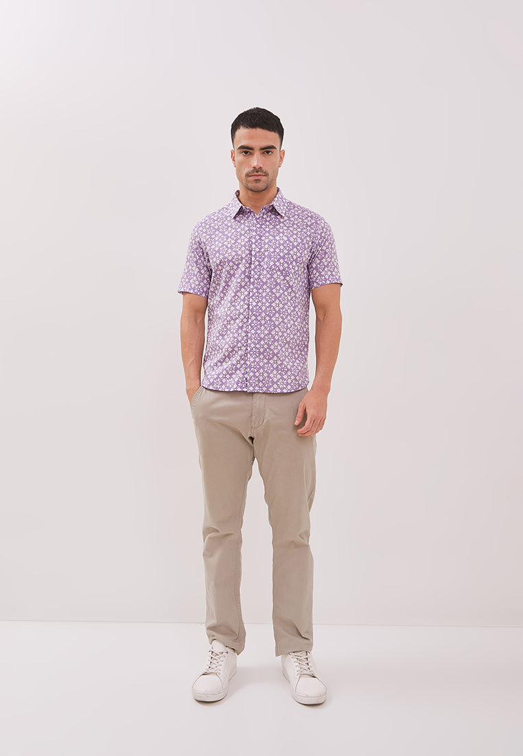 STARS Lilac Man Batik Shirt With Point Collar