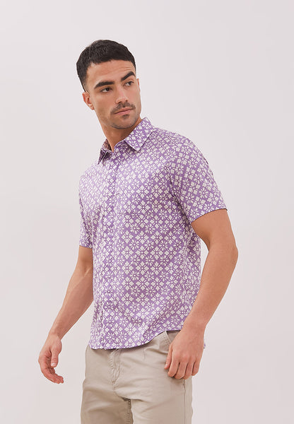 STARS Lilac Man Batik Shirt With Point Collar