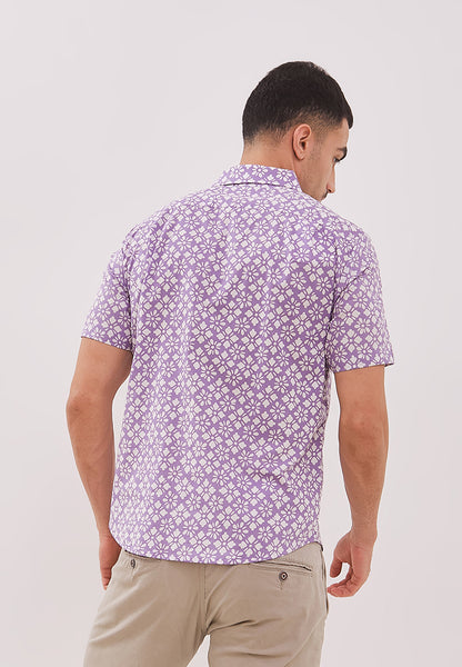 STARS Lilac Man Batik Shirt With Point Collar