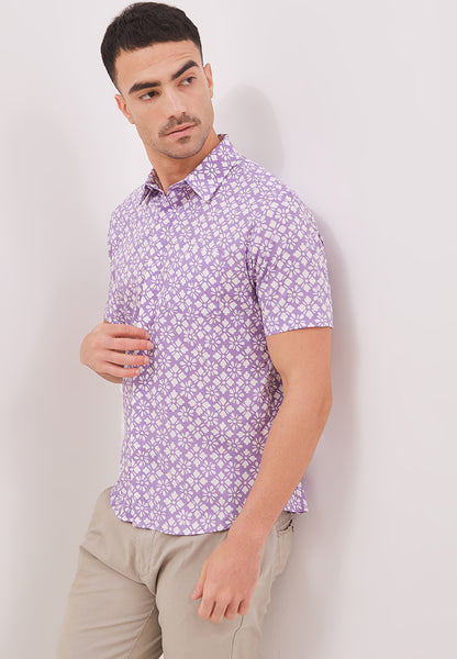 STARS Lilac Man Batik Shirt With Point Collar