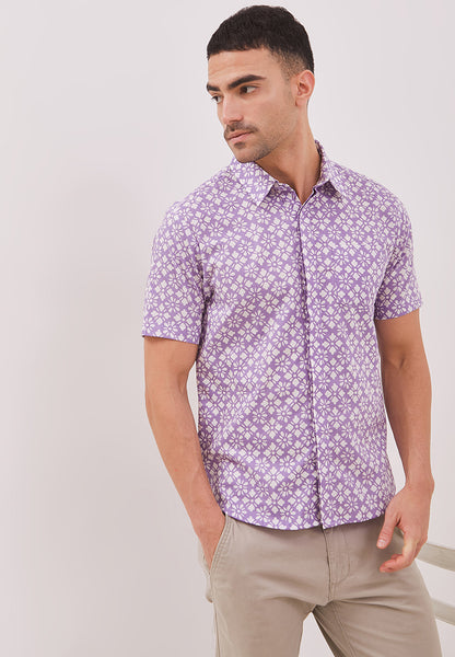 STARS Lilac Man Batik Shirt With Point Collar