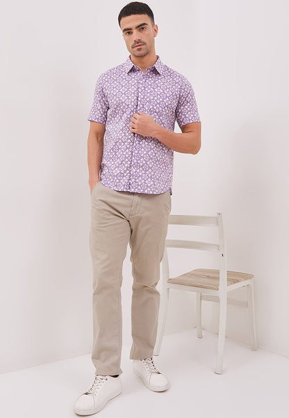 STARS Lilac Man Batik Shirt With Point Collar