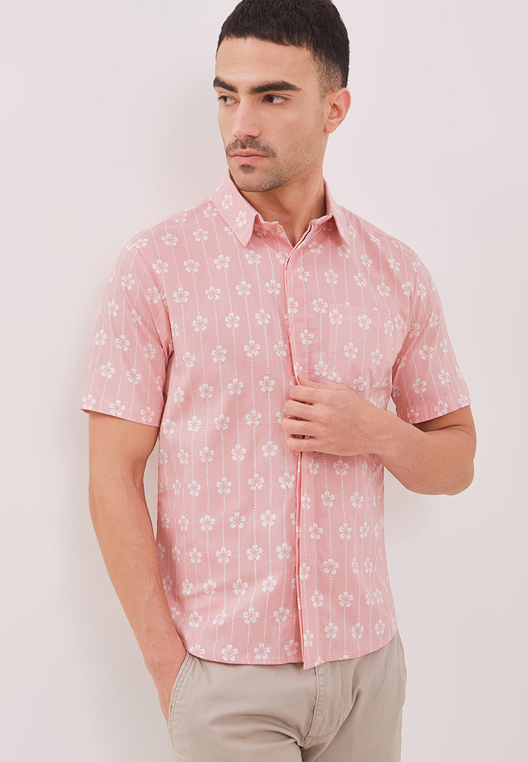 FLOWER Blush Man Batik Shirt With Point Collar