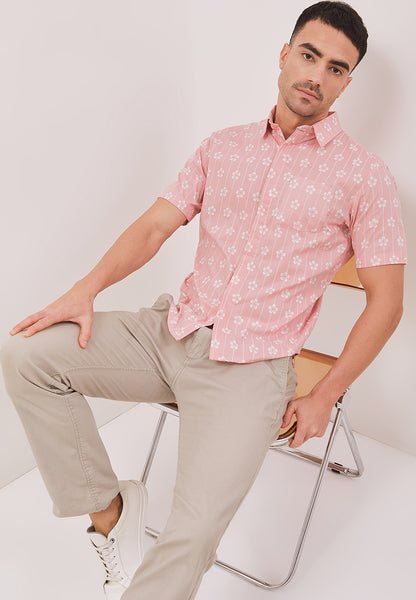 FLOWER Blush Man Batik Shirt With Point Collar