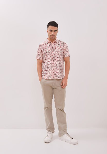 TWINKLING STARS White Man Batik Shirt With Point Collar