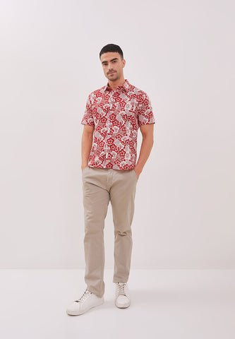 BANGKIT Red Man Batik Shirt With Point Collar