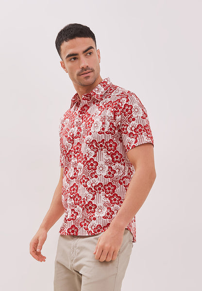 BANGKIT Red Man Batik Shirt With Point Collar