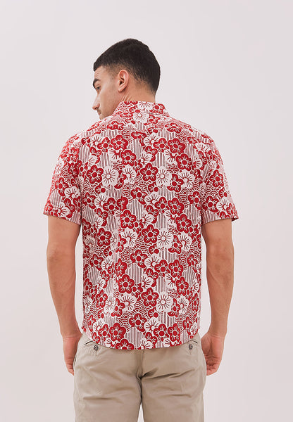 BANGKIT Red Man Batik Shirt With Point Collar
