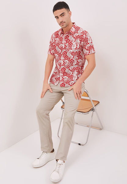 BANGKIT Red Man Batik Shirt With Point Collar