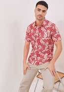 BANGKIT Red Man Batik Shirt With Point Collar
