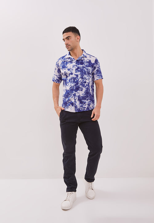 BLUE GALAXY Man Batik Shirt With Cuban Collar