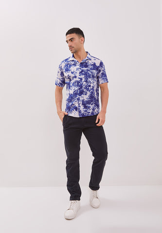 BLUE GALAXY Man Batik Shirt With Cuban Collar