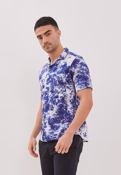 BLUE GALAXY Man Batik Shirt With Cuban Collar