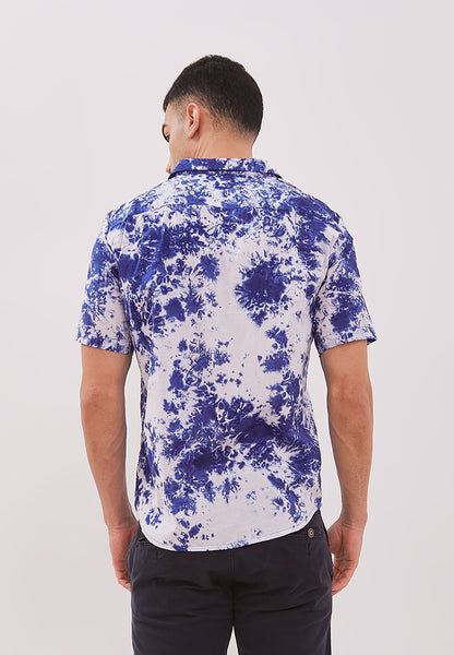BLUE GALAXY Man Batik Shirt With Cuban Collar