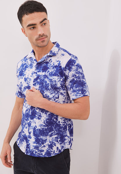 BLUE GALAXY Man Batik Shirt With Cuban Collar