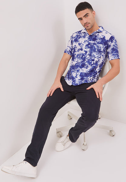 BLUE GALAXY Man Batik Shirt With Cuban Collar