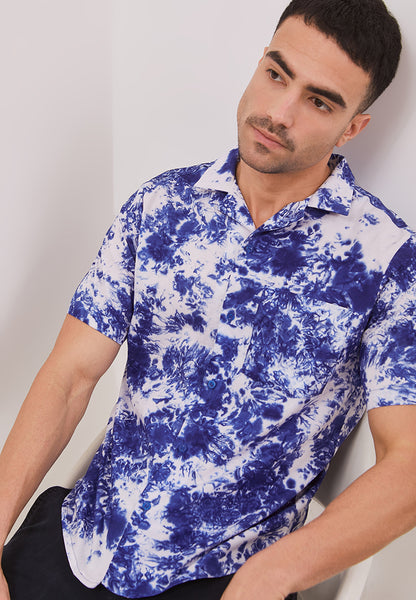 BLUE GALAXY Man Batik Shirt With Cuban Collar